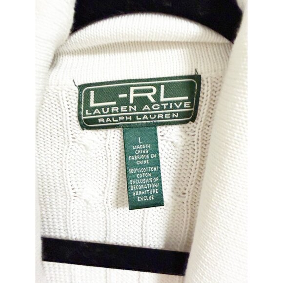 Lauren Active Ralph Lauren Shawl Collar Cable Knit Cardigan White Pink Large - Picture 5 of 6